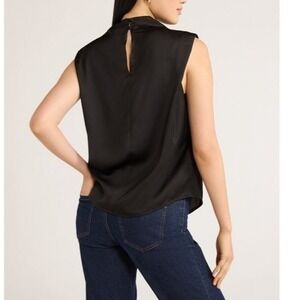 Scoop Womens Sleeveless Mock Neck Pleated Shoulder Blouse Black Soot Size XS